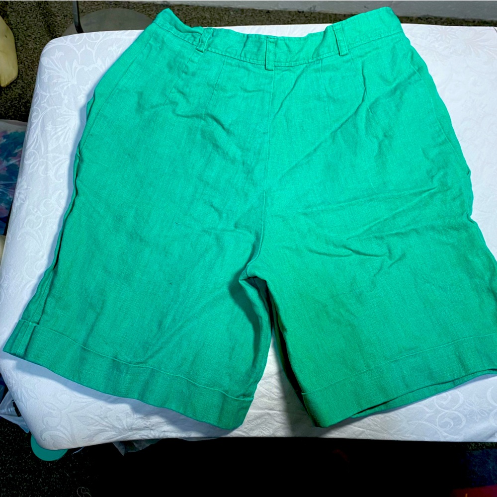 Vintage 100% Linen Shorts Women’s 29 Waist Green For Pete’s Sake 8 Inch 12
